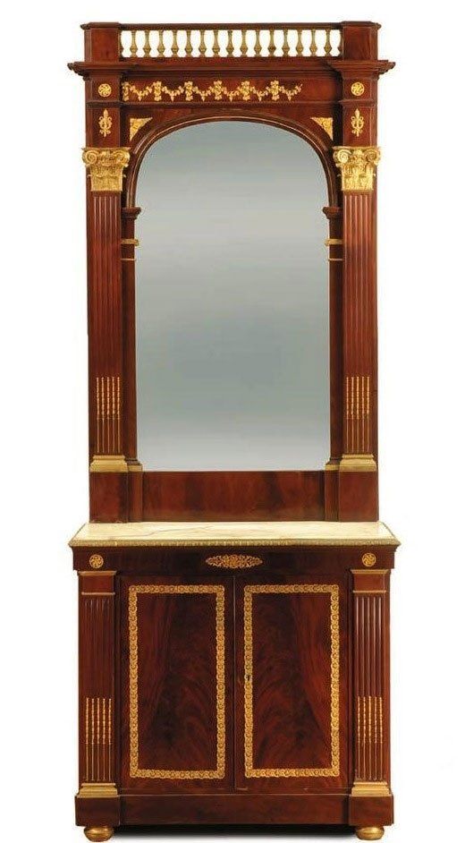 Mobile credenza Impero in mogano con bronzi e specchiera, XIX Secolo