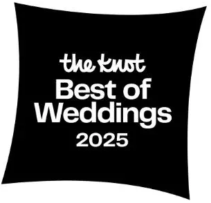 The Knot Best of Weddings 2025 award logo in white text on a black background.