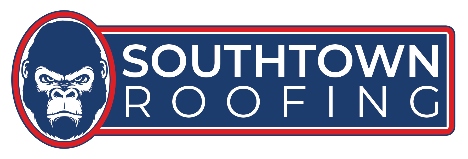 The logo for southtown roofing has a gorilla on it.