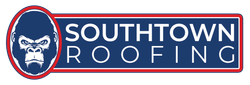 The logo for southtown roofing has a gorilla on it.