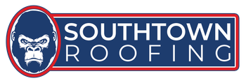 The logo for southtown roofing has a gorilla on it.