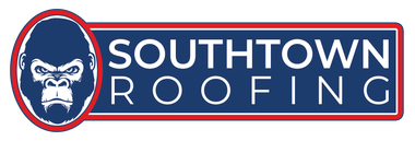 The logo for southtown roofing has a gorilla on it.