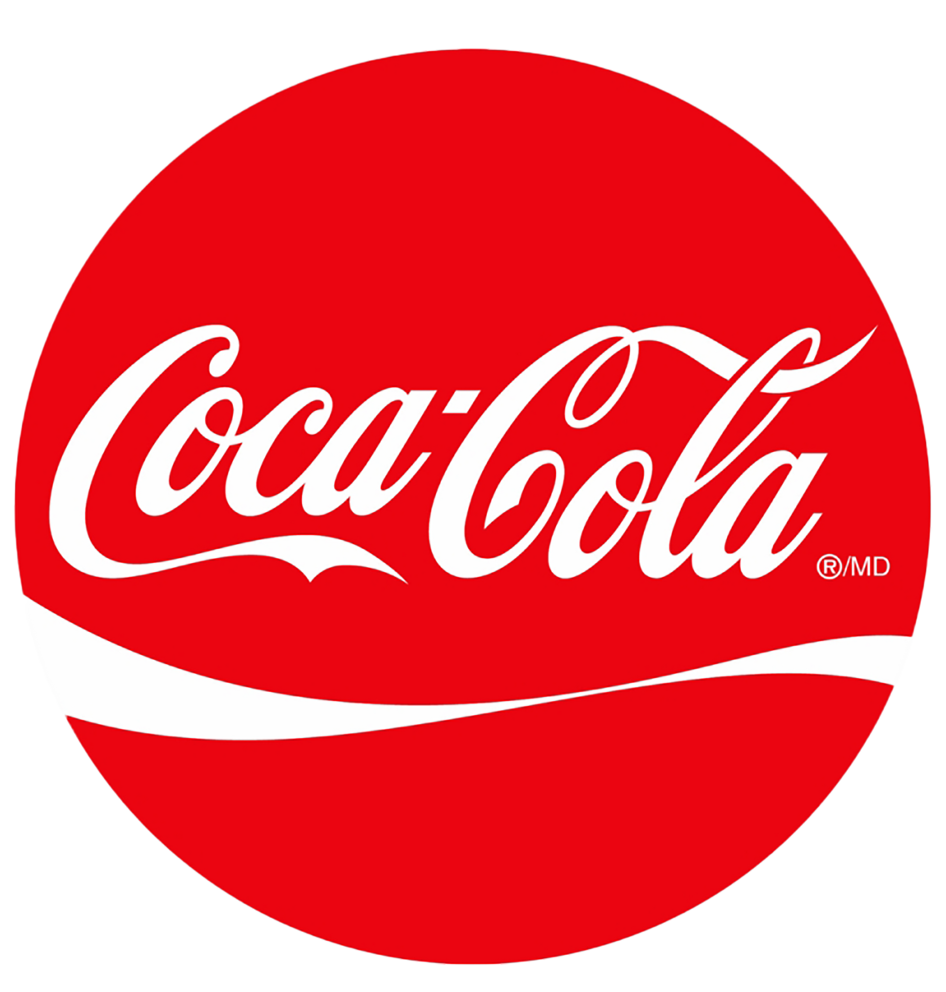 A coca cola logo in a red circle on a white background