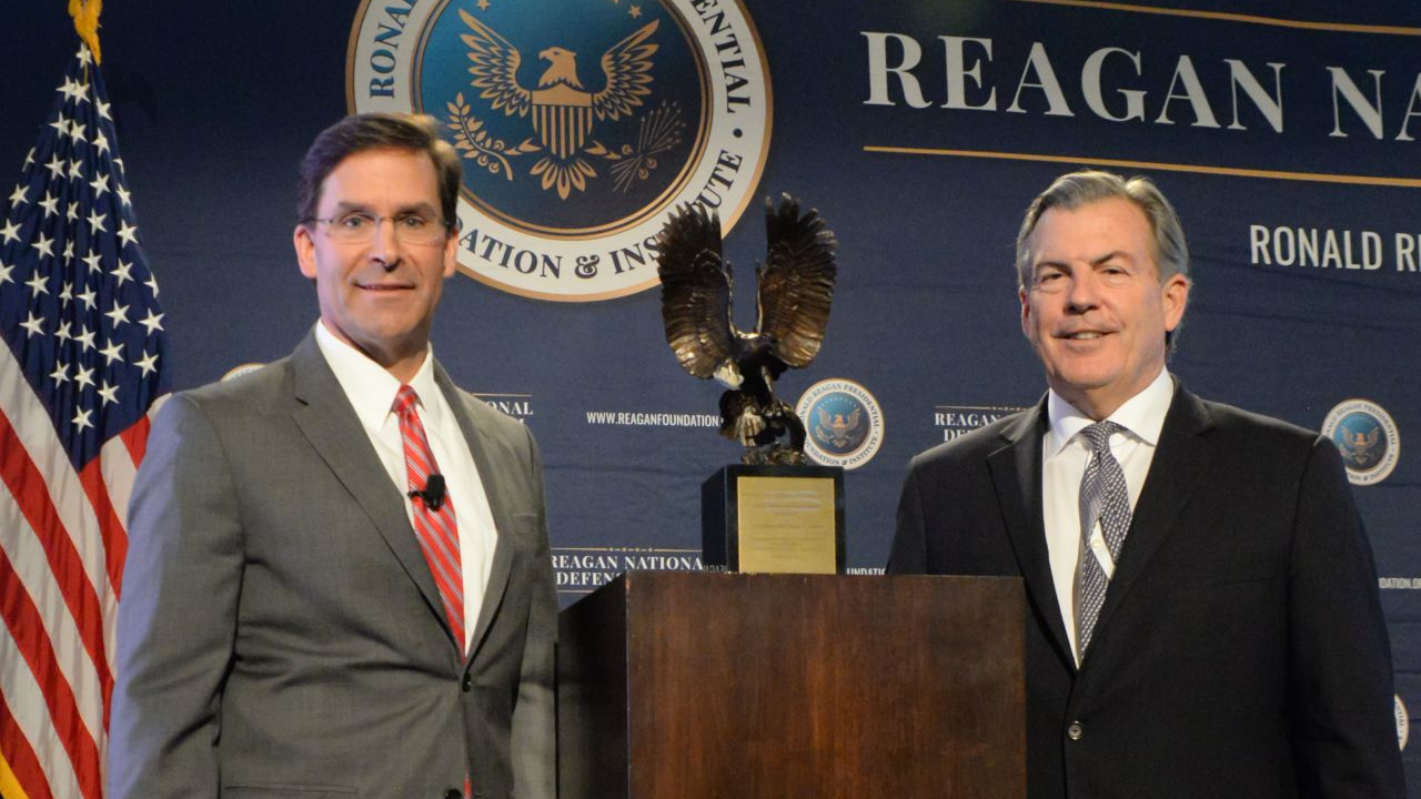 Secretary Esper was presented with the Ronald Reagan “Peach Through Strength” Award