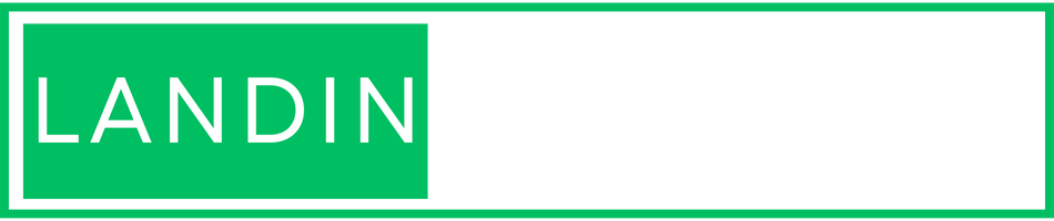 A green and white sign that says landin on it