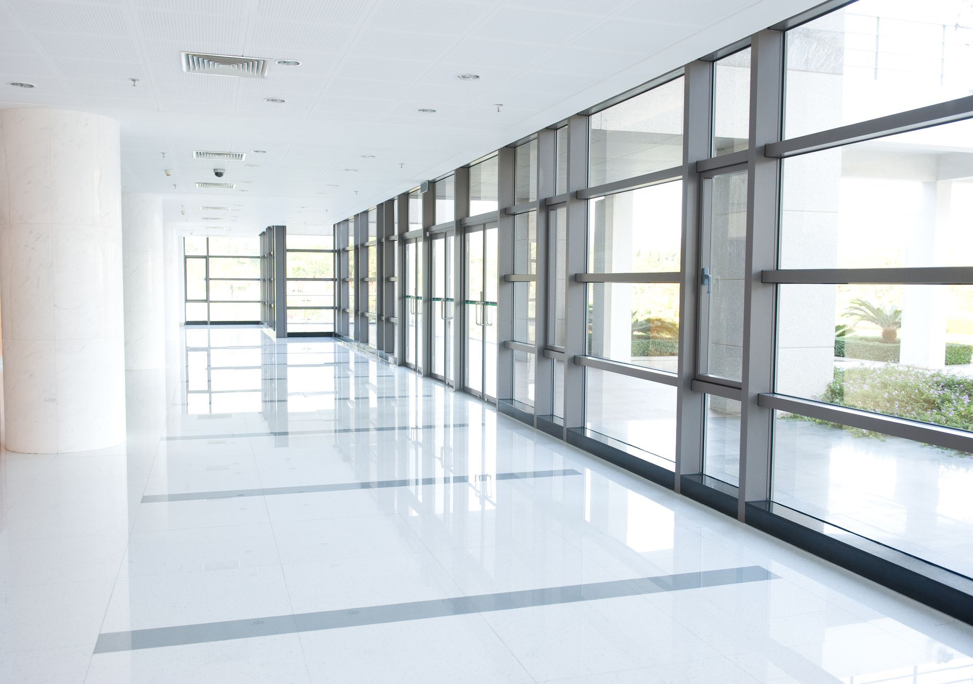 Hallway with glass windows
