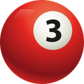 A red pool ball with the number 3 on it