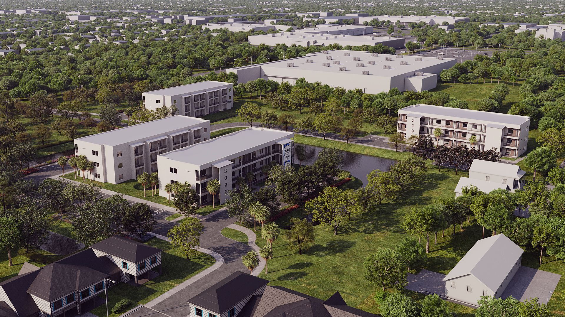 ariel view of apartment community