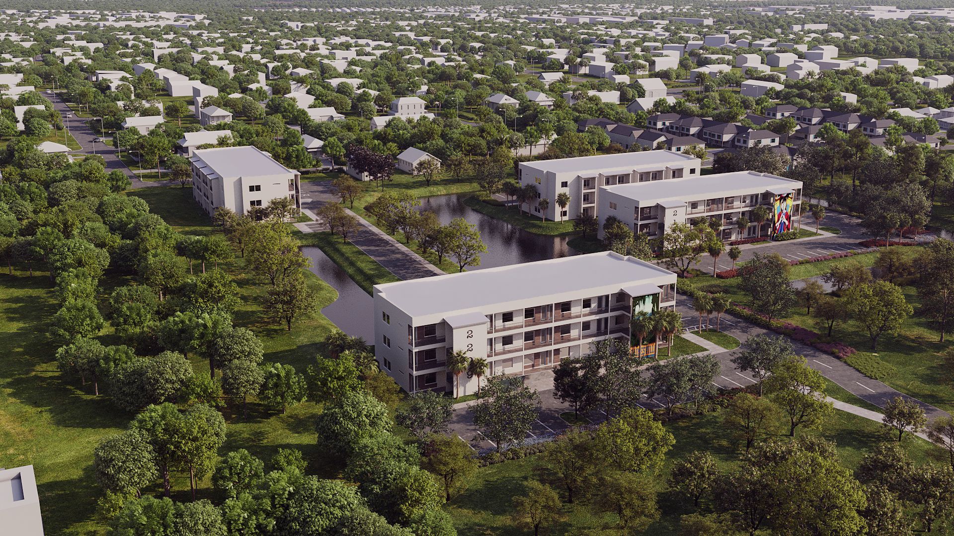 aerial view of apartment complex
