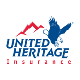 A logo for united heritage insurance with an eagle
