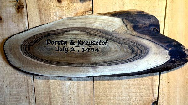 Live edge wooden wedding guest book with custom engraving