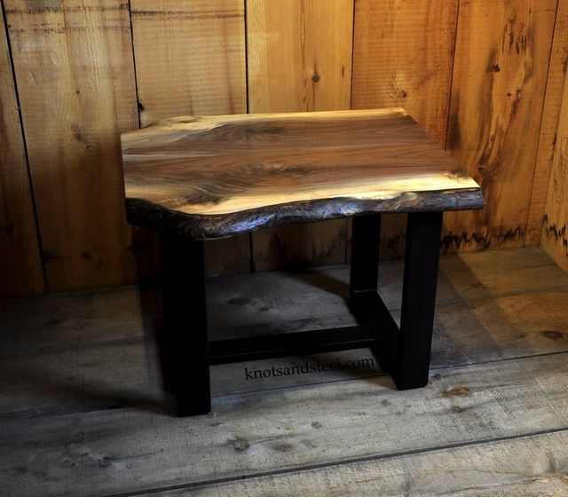 Handmade Live Edge Sofa Table Walnut With Metal Legs, Rustic