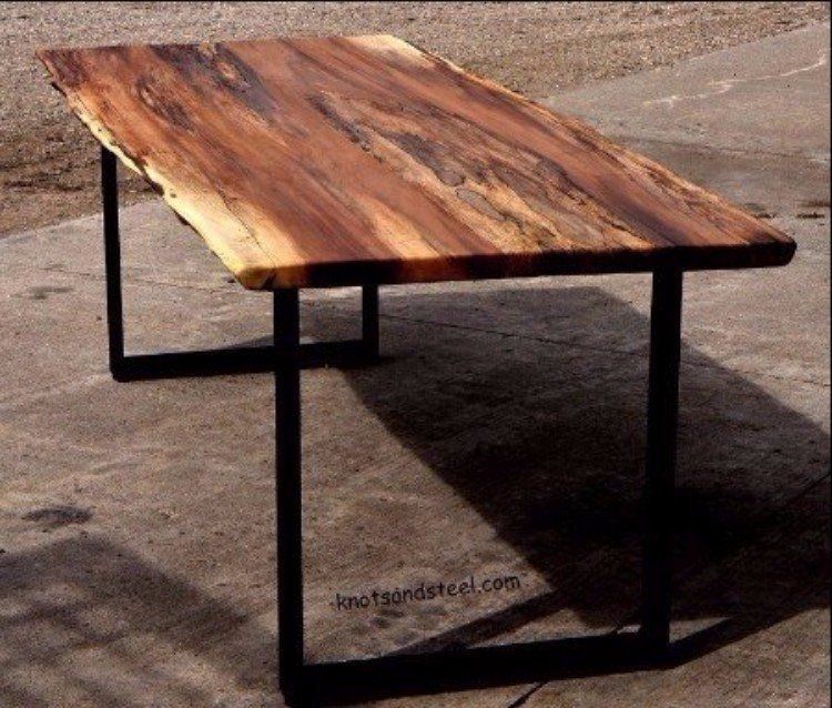 spalted maple live edge dining table with metal  industrial legs