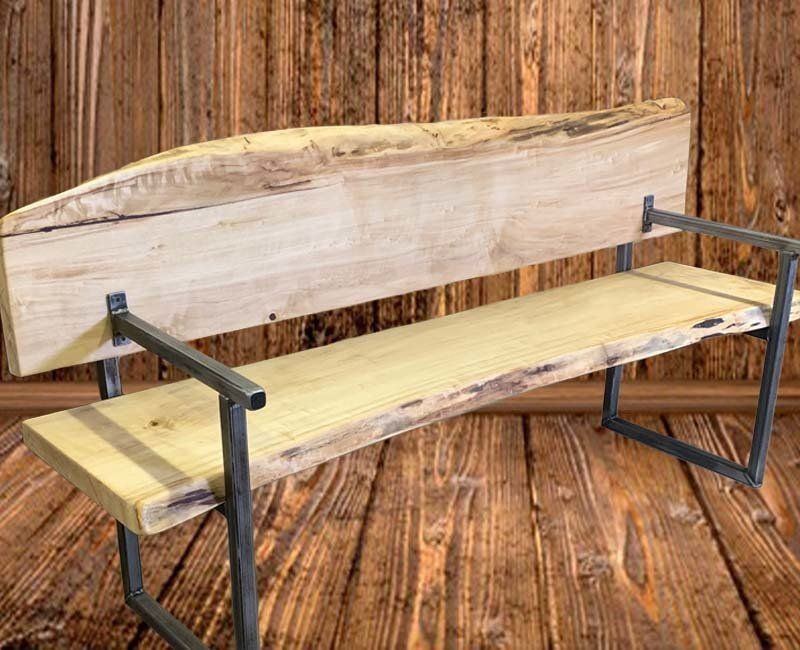 Live edge bench with back and side arms