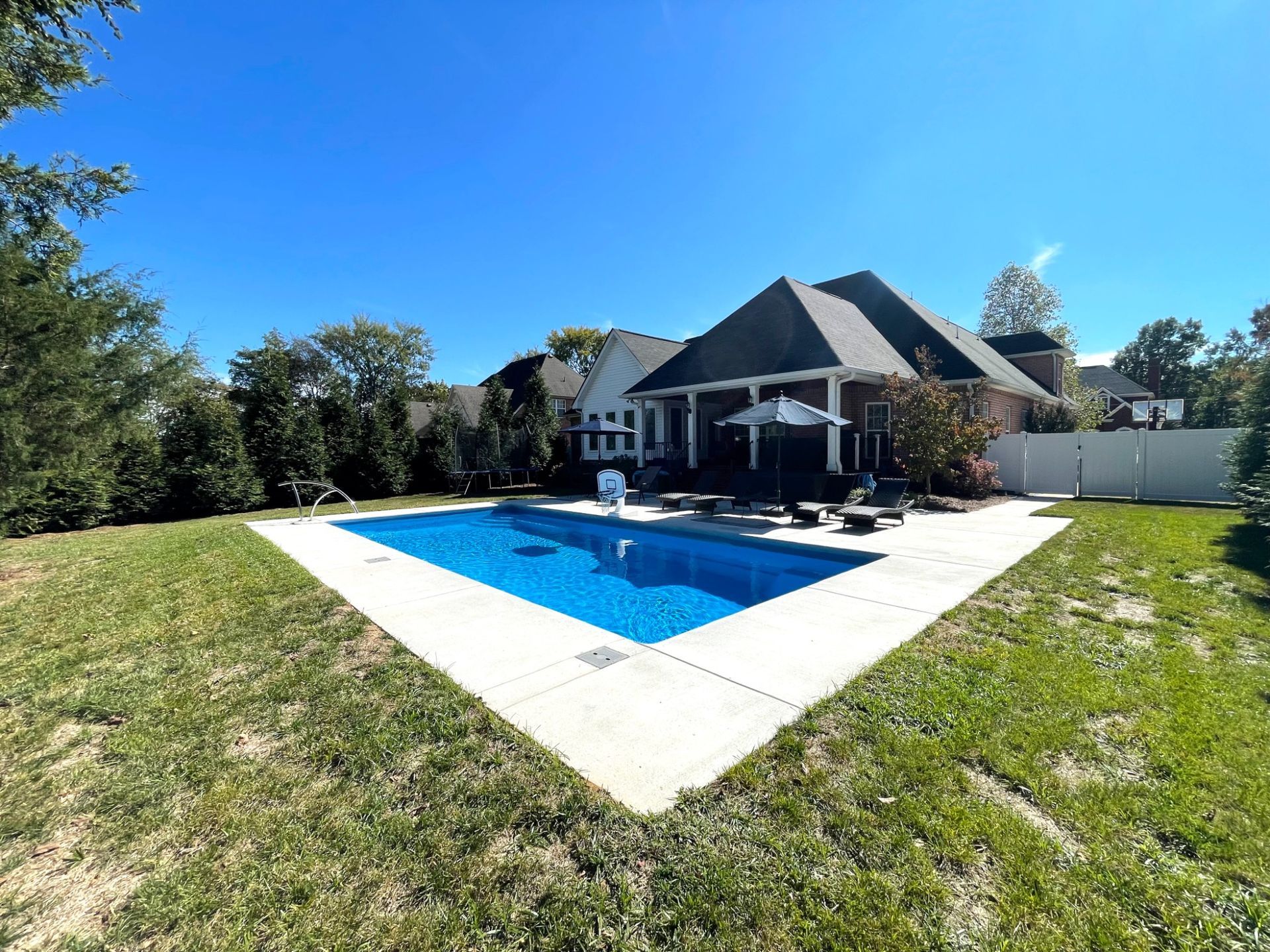 Completed Goliath 16x33 fiberglass pool installation in Smyrna TN