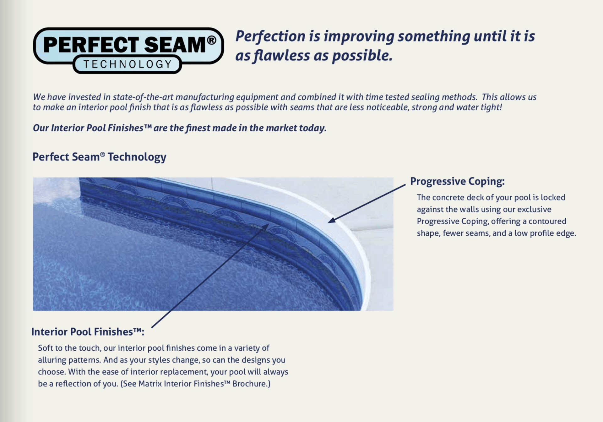 A page that says perfect seam technology on it