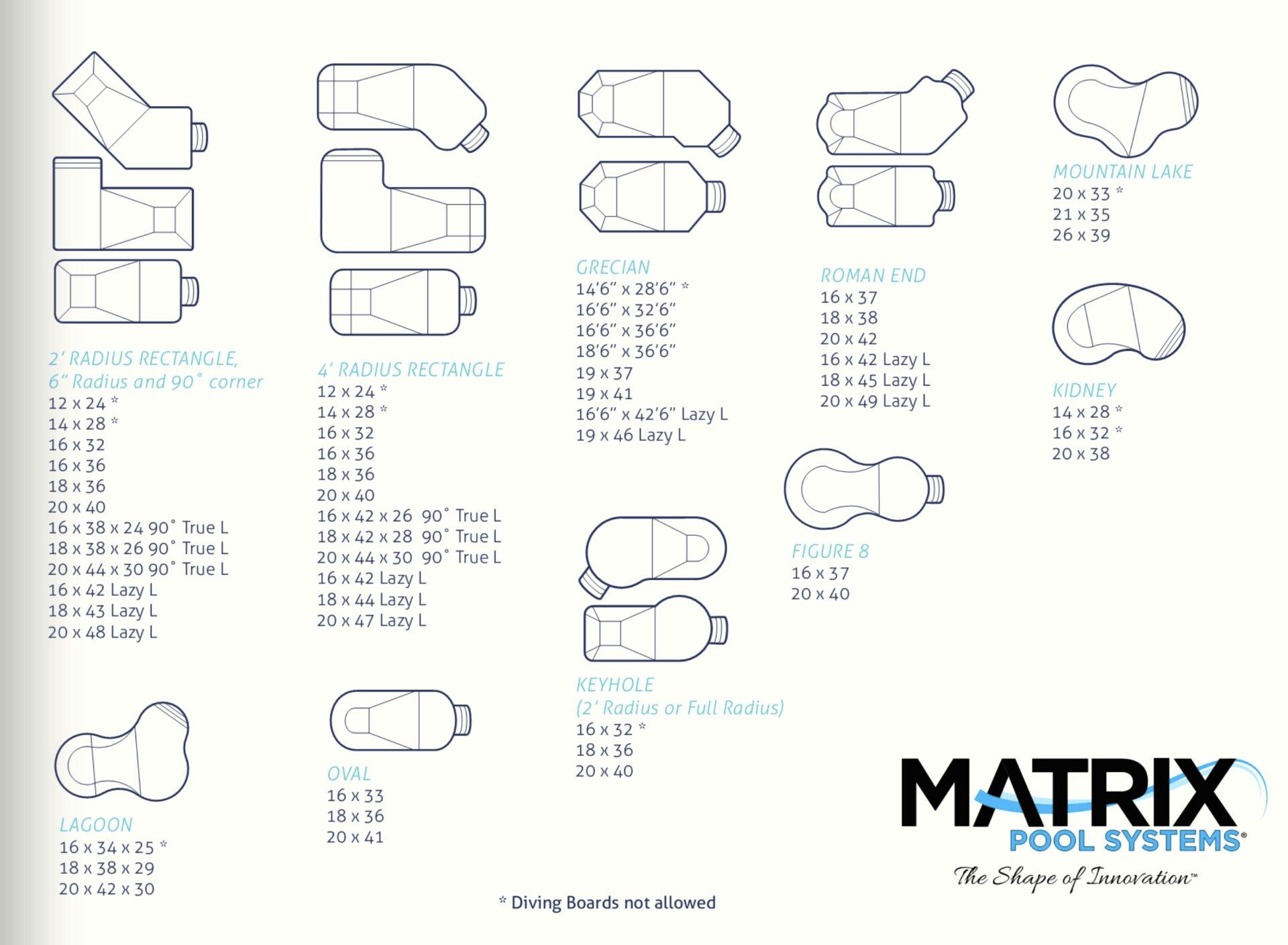 A brochure for matrix pool systems shows different types of pools.
