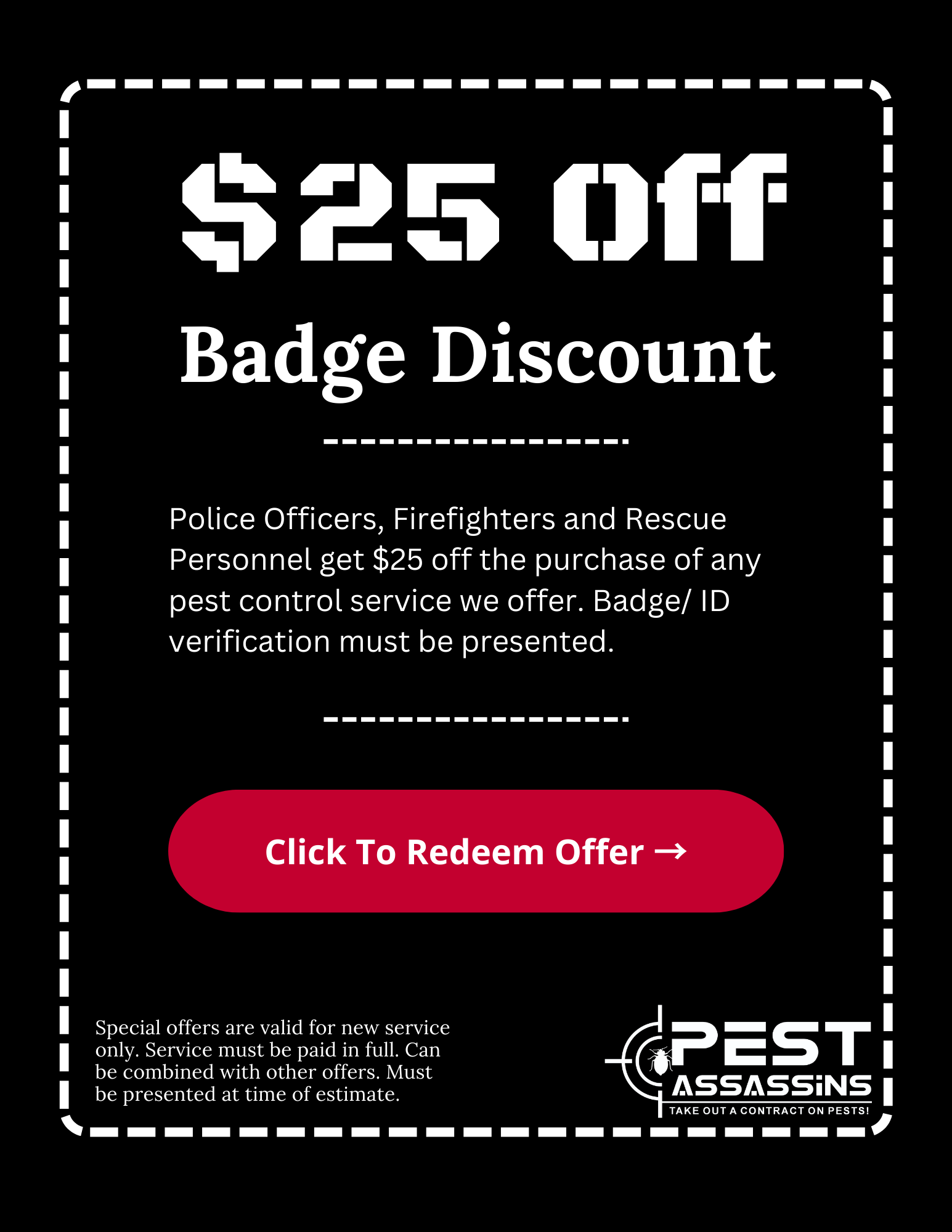 first responder police, fire and EMT pest control coupon offer Rhode Island and Massachusetts