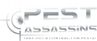 Pest Assassins Logo with a bed bug target and tagline of 