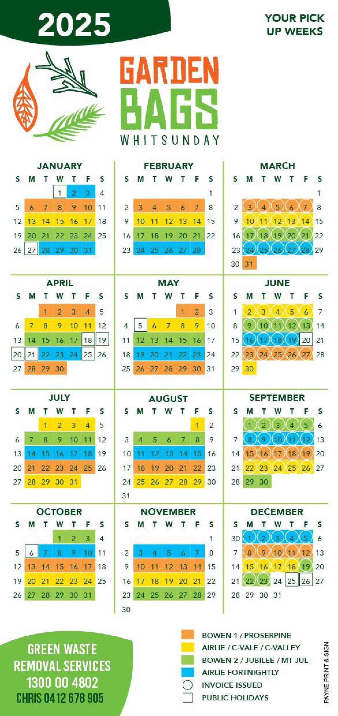 Garden Bags Whitsunday 2025 Collection Calendar