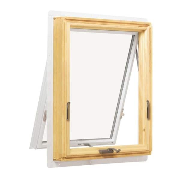 A window with a wooden frame and a white frame on a white background.
