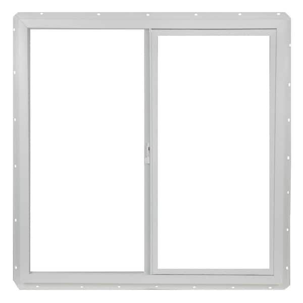A white window with a sliding glass door on a white background.