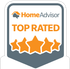 a home advisor top rated badge with five stars on it .