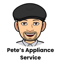 Cartoon logo of a smiling person wearing a black cap, with the text "Pete’s Appliance Service" underneath.