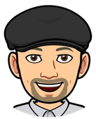 A cartoon avatar of a person with a goatee, wearing a black newsboy cap and a light-colored collared shirt, smiling.