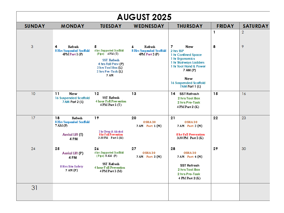August 2025 calendar with scheduled events, including meetings, deadlines, and fitness activities.
