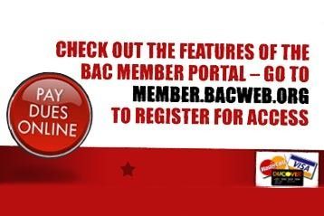 Advertisement for the BAC Member Portal. Red, white, and black text with