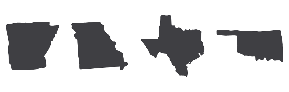 Silhouettes of the states of Arkansas, Missouri, Texas, and Oklahoma.