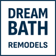 Square logo with "DREAM BATH" in navy blue, above "REMODELS" on white with a navy blue border.
