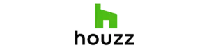 Houzz logo: Green house icon above the word "houzz" in black.