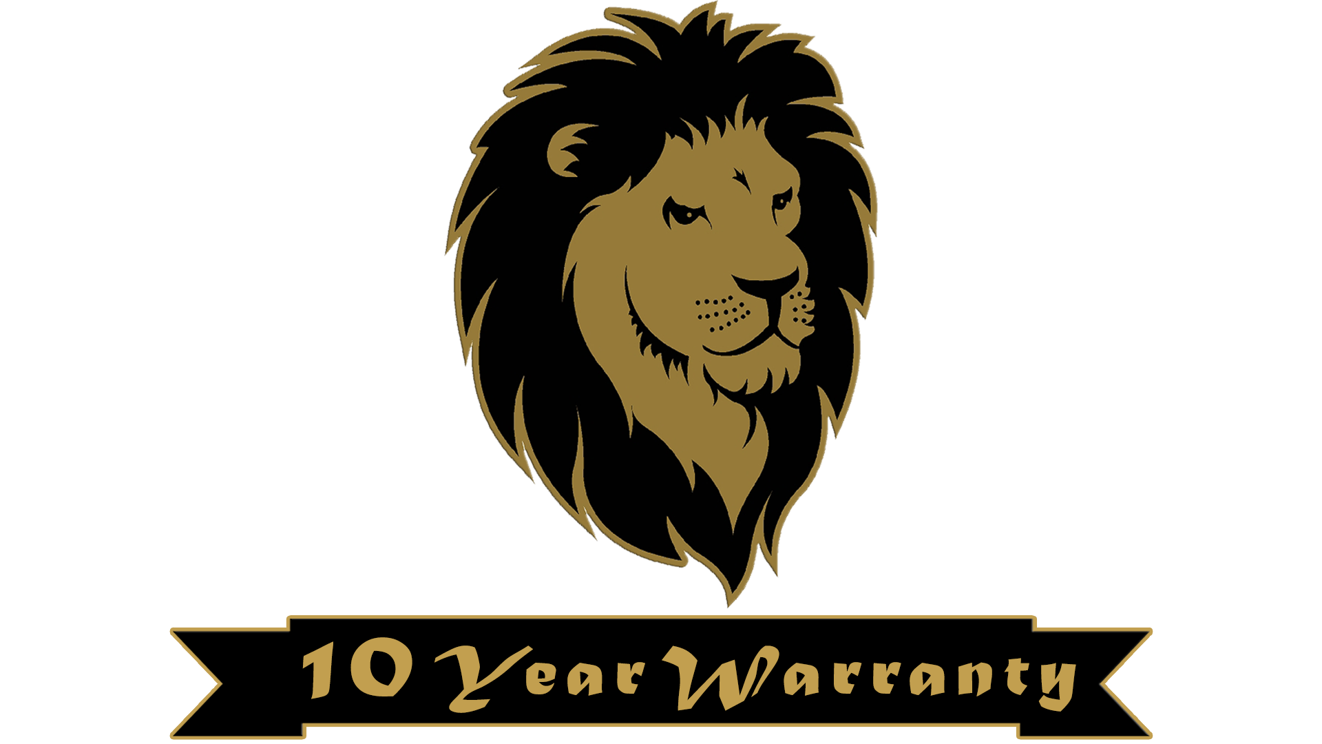 A logo for a 10 year warranty with a lion