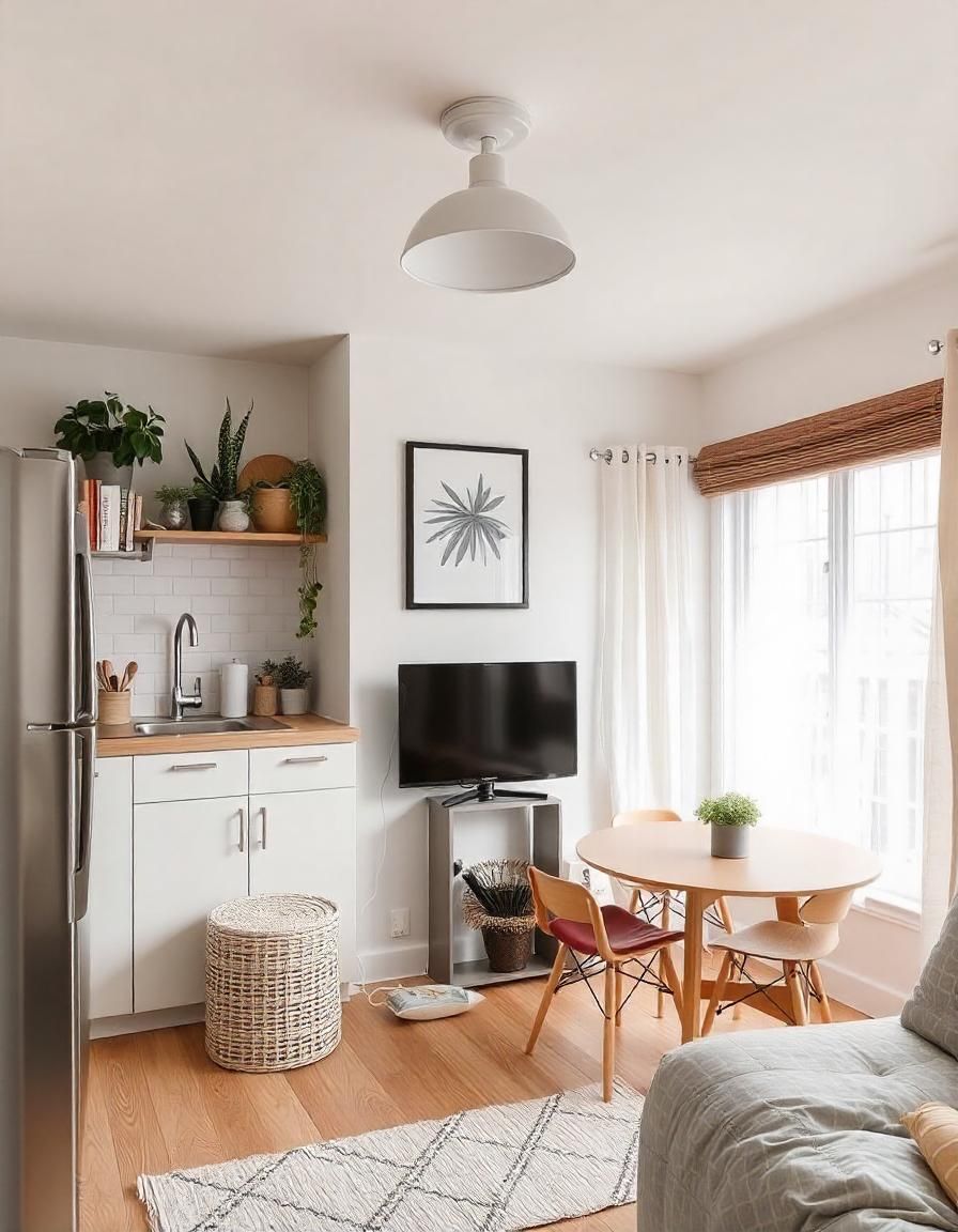 A living room with a couch , table , chairs and a flat screen tv.