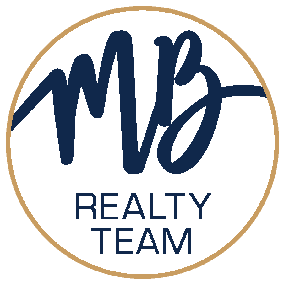 Logo for MB Realty Team with navy blue text inside a tan circle on a white background.