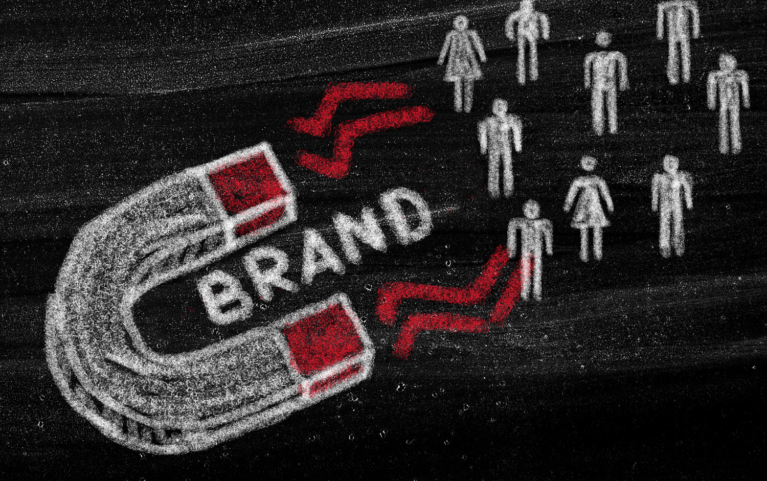 A chalk drawing of a magnet with the word brand written on it.