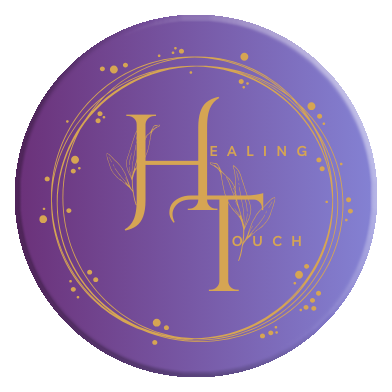 A purple and gold logo for healing touch