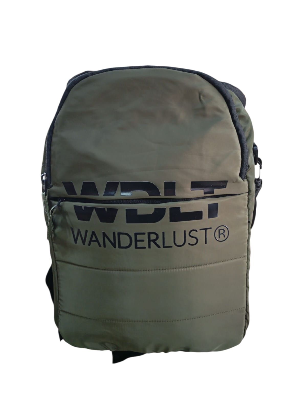 Mochila verde oliva con la inscripción