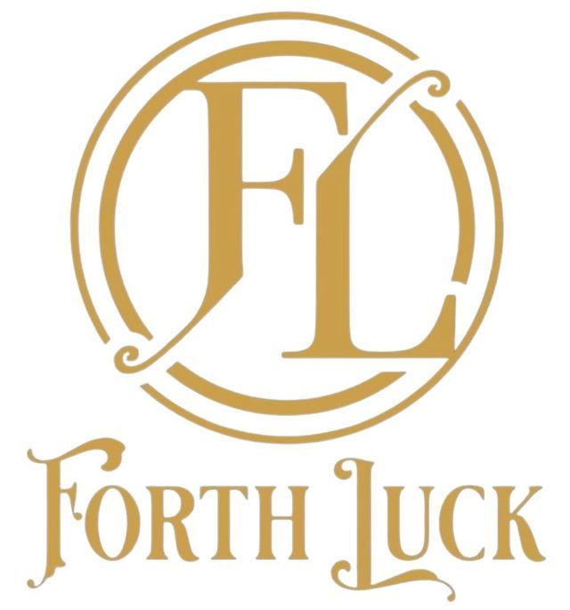 a logo for forth luck with the letter f in a circle