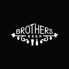 the logo for brothers beer is white on a black background .
