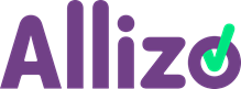 Het logo van allizo is paars met een groen vinkje.