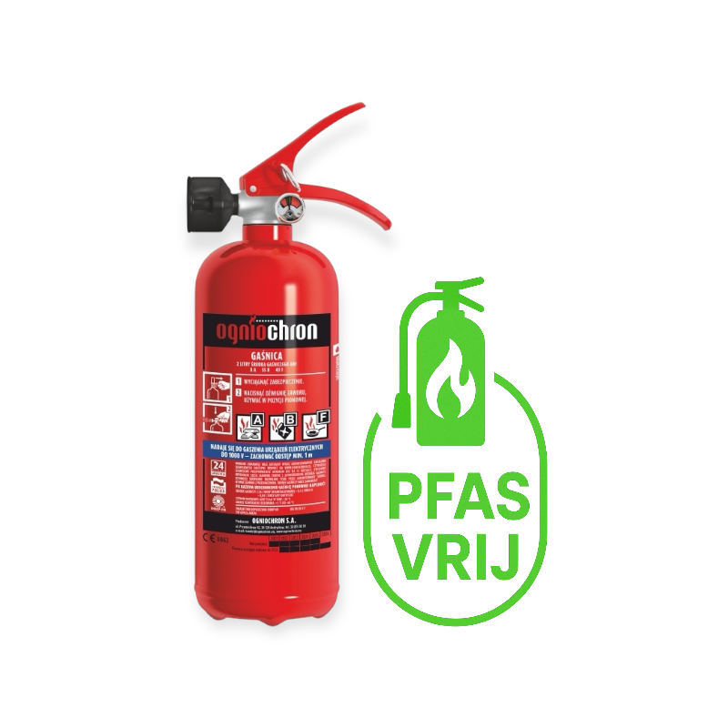 Fluorvrij en PFAS vrij schuimblusser 2 liter brandblusser Ogniochron Nederland