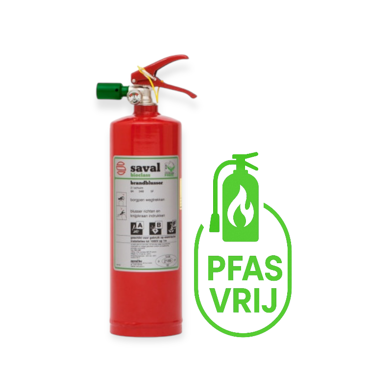 Fluorvrij en PFAS vrij schuimblusser 2 liter brandblusser Saval