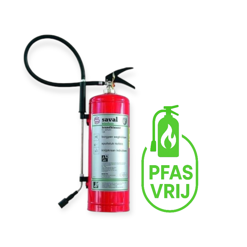 Fluorvrij en PFAS vrij schuimblusser 6 liter brandblusser AF Saval nieuw