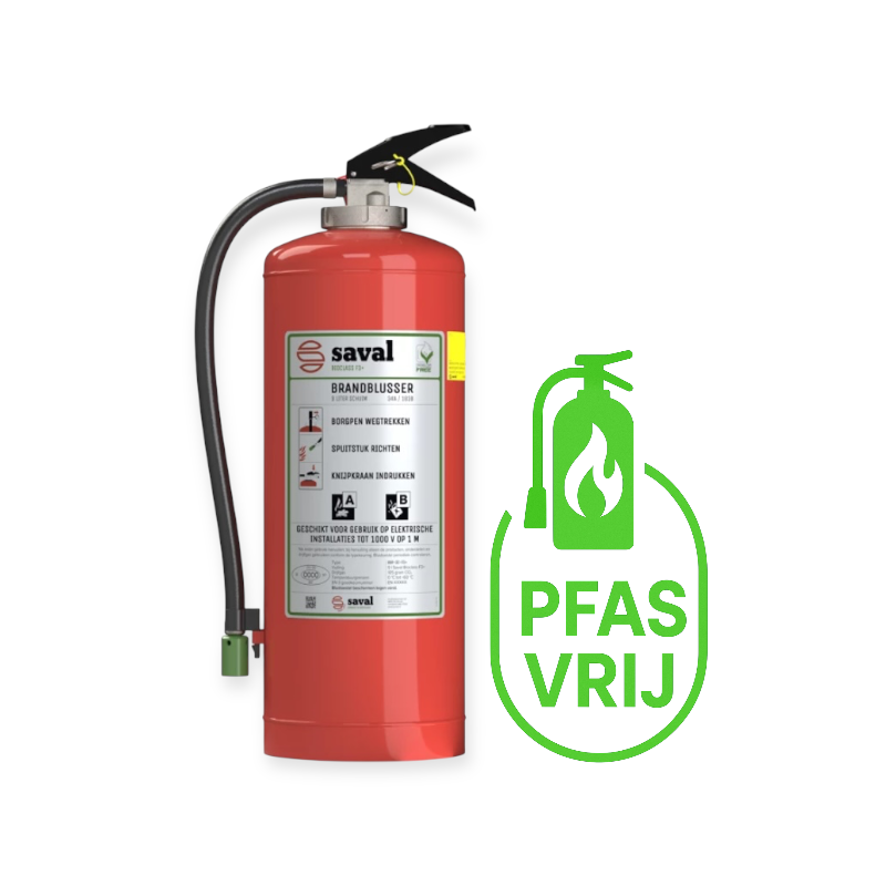 Fluorvrij en PFAS vrij schuimblusser 6 liter brandblusser Saval