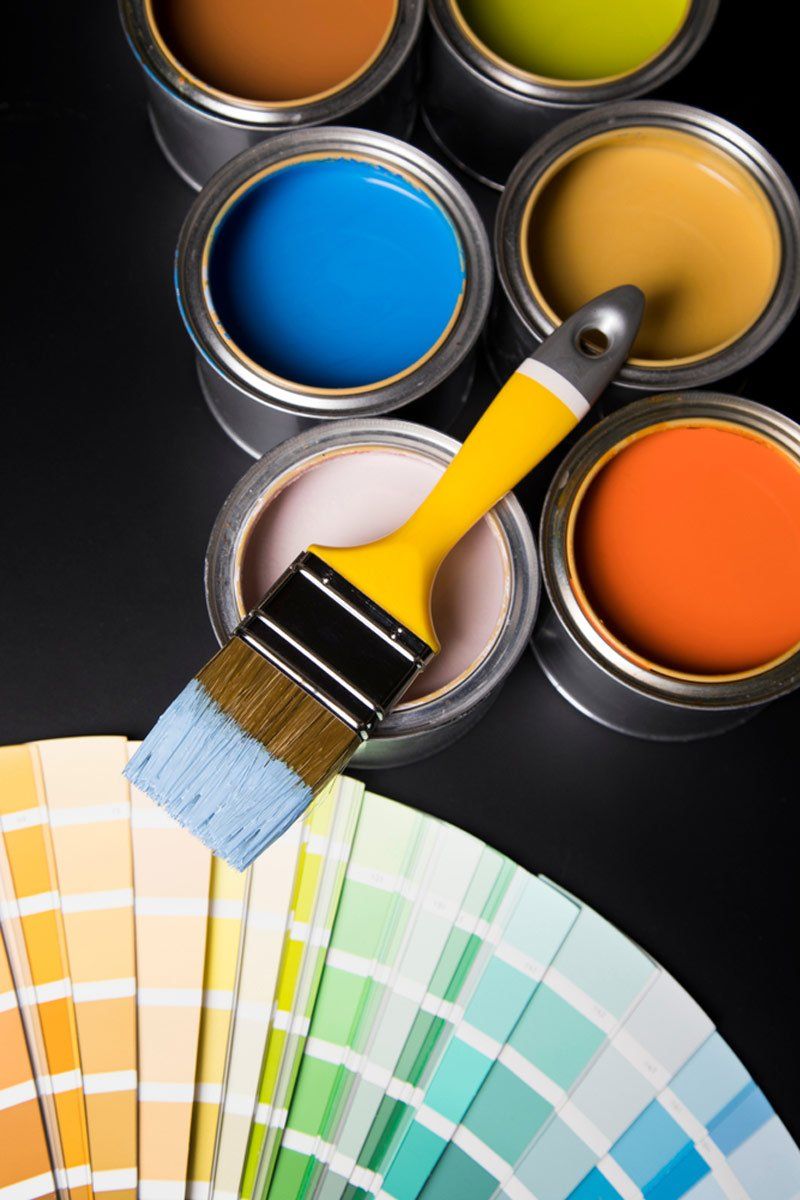 Metal Tin Cans with Color Paint and Paintbrush — Painters in the Southern Highlands, NSW