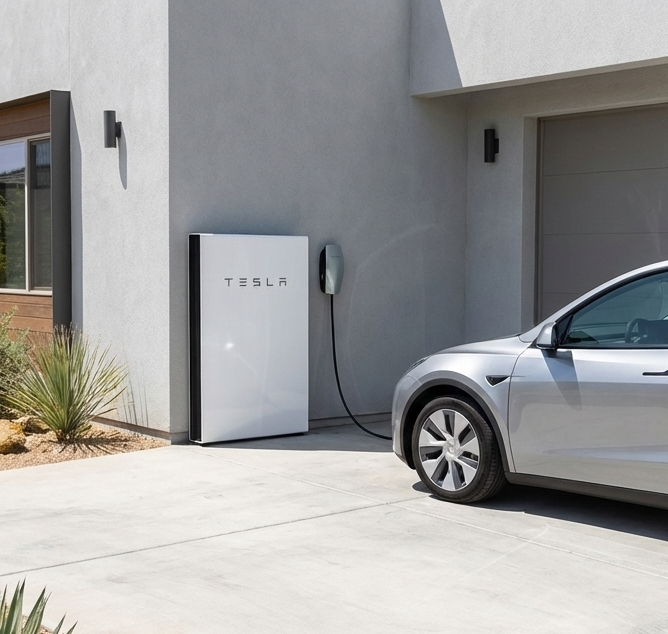 Electric vehicle charging, a charging cable plugged into the car's charging port.