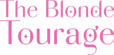 The logo for the blonde tourage is pink and white on a white background.